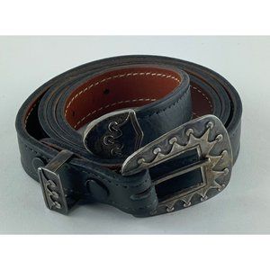 Jeep Collins Women's Black Leather Belt w/Sterling Silver Princess Crown Buckle